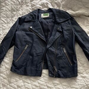 Anthropologie Navy Leather Moto Jacket Asymmetrical Zipper